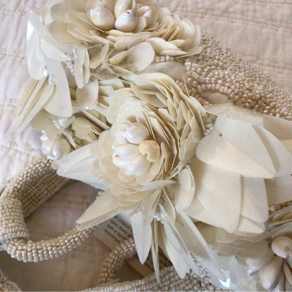 Ivory hand beaded bag, NEW